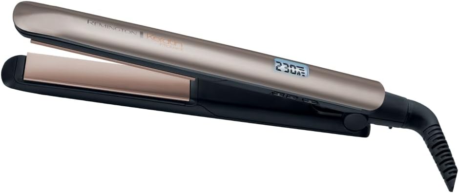 Remington Lisseur Cheveux [Soin Kératine & Huile d'amande] Protect (Soin des cheveux, Céramique, Ecran LCD, 10 réglages de Température 150-230°C, Voltage universel,pochette) Fer à lisser S8540