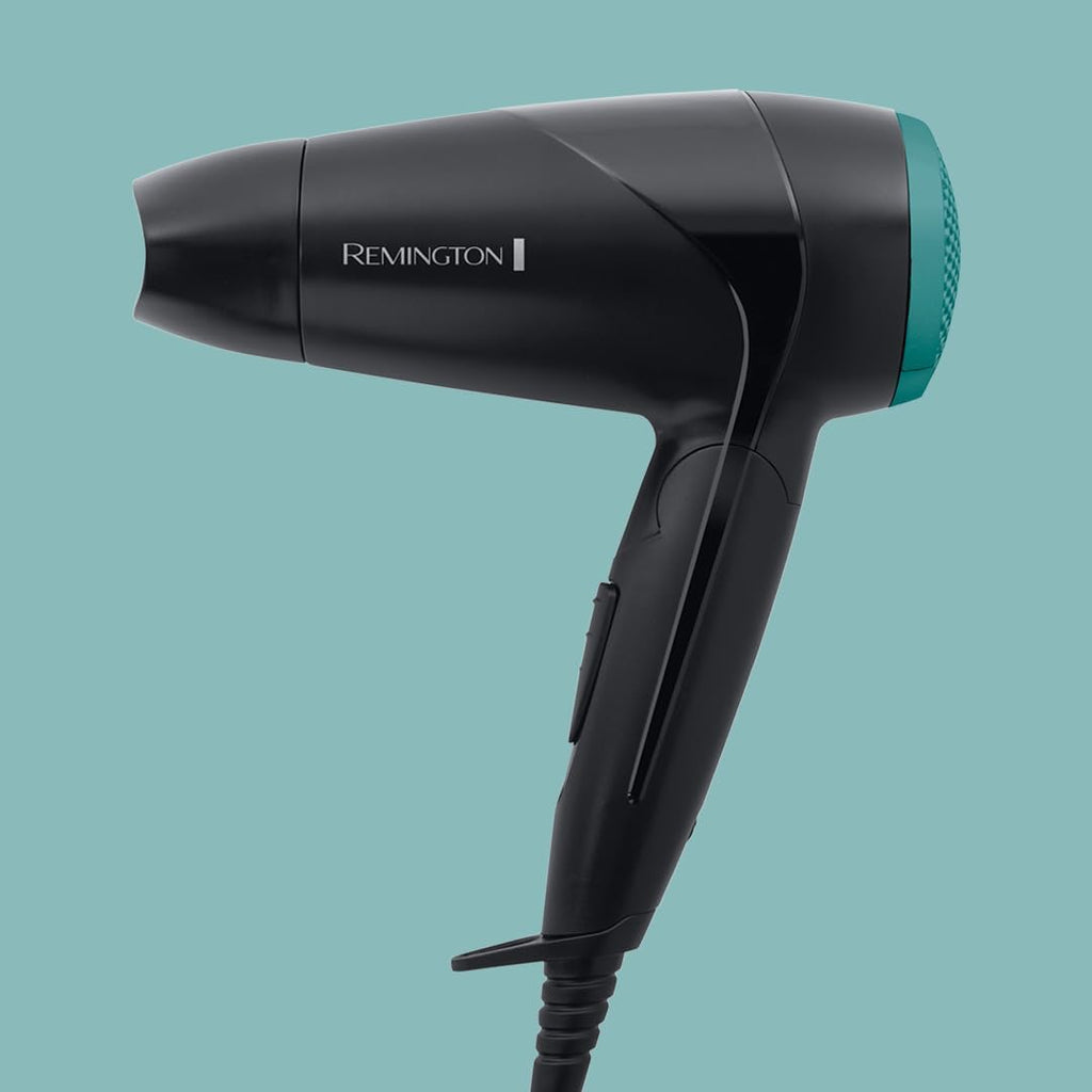 Remington Sèche-cheveux de voyage [Ultra Compact, Léger & Puissant] On the go pliable (2000W, voltage universel, 2 niveaux de températures et puissance, concentrateur, diffuseur) D1500