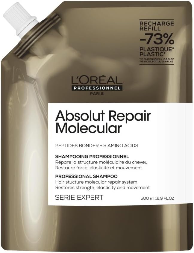 L’Oréal Professionnel, Shampoing Réparateur Sans Sulfate,Tous types de Cheveux Abîmés, Nourrit & Restaure en Profondeur les Dommages de la Fibre, Formule Brevetée, Absolut Repair Molecular