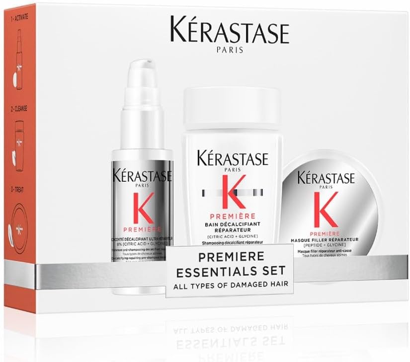 KERASTASE Première - Coffret Cheveux - Protocole Décalcifiant - Concentré Décalcifiant Ultra-Réparateur 45 ml + Bain Décalcifiant Réparateur 80 ml + Masque Filler Réparateur - Cheveux Secs & Abîmés