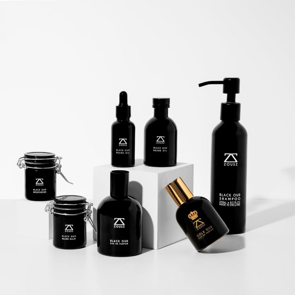 ZOUSZ Gold Oud Huile Barbe Homme – Huile Pousse Barbe avec Huiles d’Argan et Avocat – Parfum Santal – Pousse Serum Adoucit, Renforce et Nourrit les Poils du Visage – Flacon 30ml