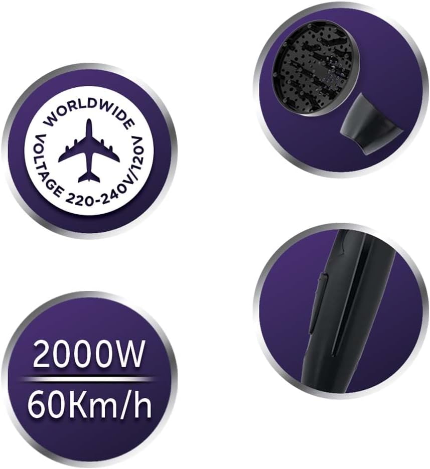 Remington Sèche-cheveux de voyage [Ultra Compact, Léger & Puissant] On the go pliable (2000W, voltage universel, 2 niveaux de températures et puissance, concentrateur, diffuseur) D1500