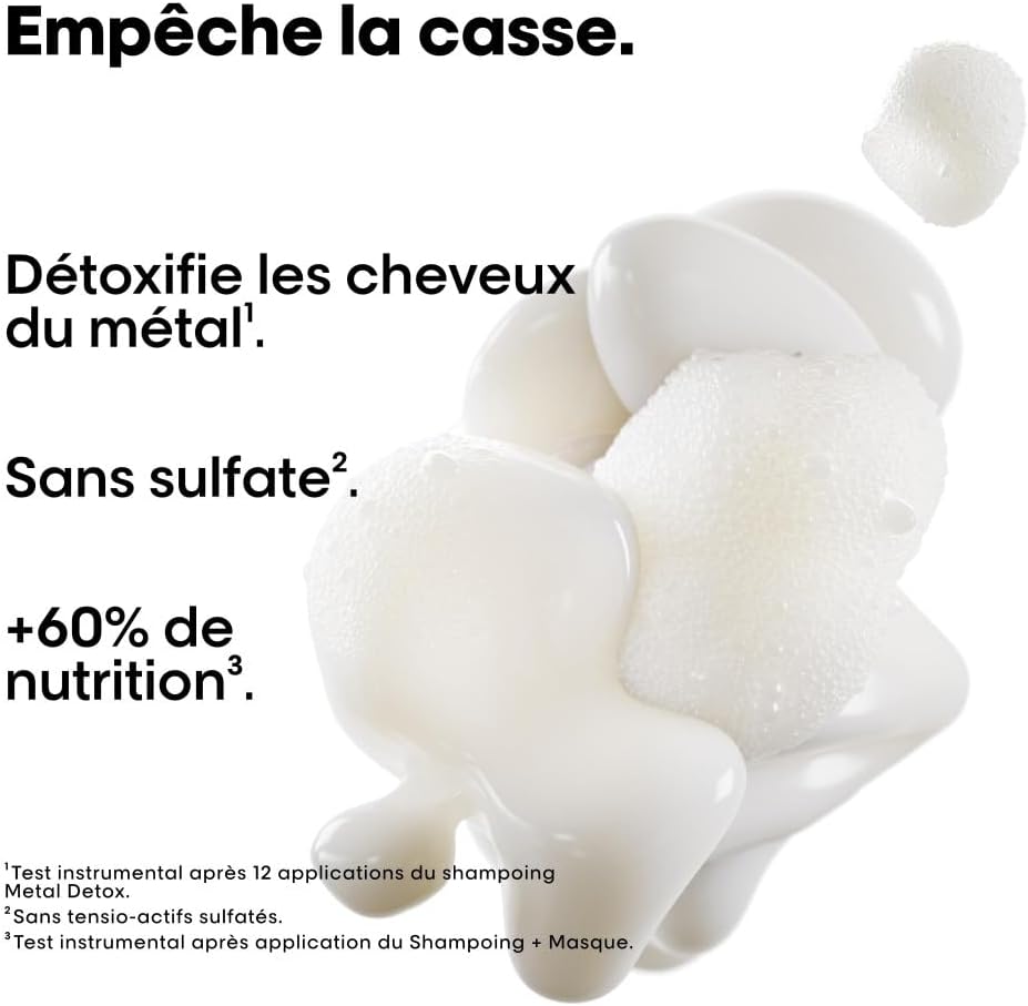 L'OREAL PROFESSIONNEL, Shampoing Anti-Casse, Cheveux Abîmés & Cassants, Colorés ou Naturels, Détoxifie & Renforce la Fibre, Couleur Longue Durée, Sans sulfate, Metal Detox, Série Expert