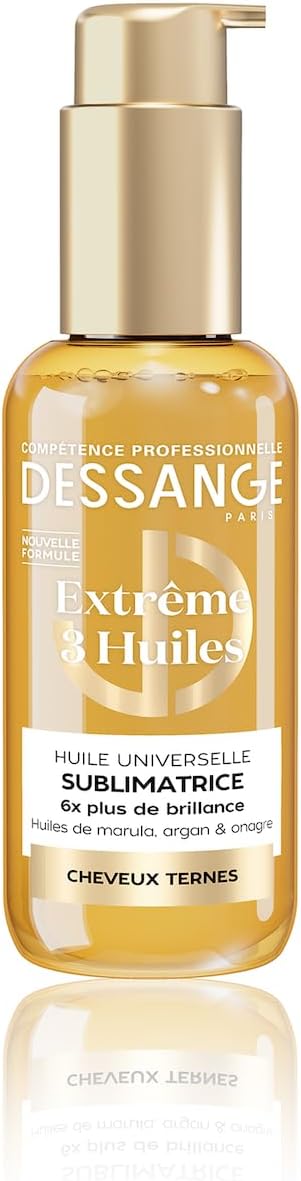 DESSANGE - Huile Cheveux Universelle Sublimatrice Extrême 3 Huiles - Formule Enrichie En Huiles De Marula, D’Argan & D'Onagre - Nourrit, Protège, Répare - Pour Cheveux Ternes - 110ml