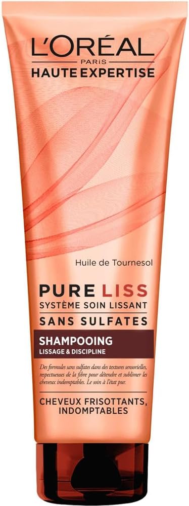 L'Oréal Paris Pure Liss Shampoing Sans Sulfate à l'Huile de Tournesol - Lissage & Discipline - Cheveux Frisés & Indomptables - 250 ml