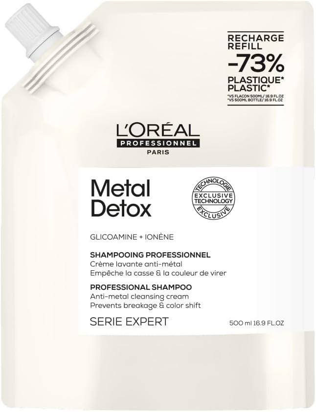 L'OREAL PROFESSIONNEL, Shampoing Anti-Casse, Cheveux Abîmés & Cassants, Colorés ou Naturels, Détoxifie & Renforce la Fibre, Couleur Longue Durée, Sans sulfate, Metal Detox, Série Expert