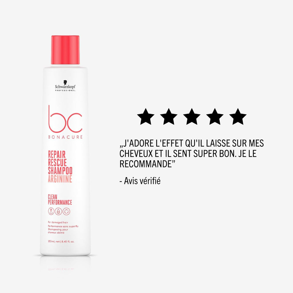 Schwarzkopf Professional Bonacure Repair Rescue Shampoo Pour Cheveux Abîmés Complexe De Soins Végan Avec Arginine Cell Equalizer Technology Hydratant Force Intérieure Sans Sulfate 250 ml