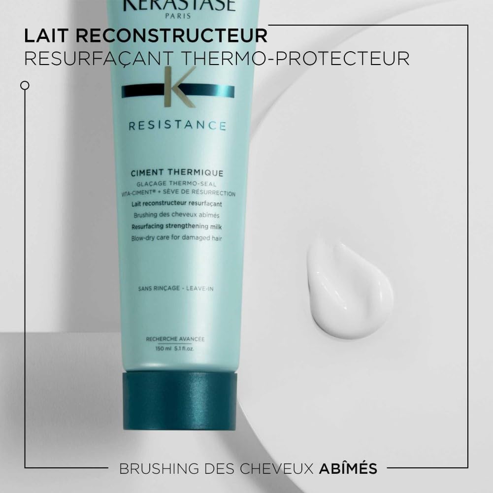 KÉRASTASE Résistance - Ciment Thermique - Lait Capillaire Reconstructeur Resurfaçant Sans Rinçage - Répare & Revitalise - Technologie VITA-CIMENT® & Sève de Résurrection - Cheveux Abîmés - 150 ml