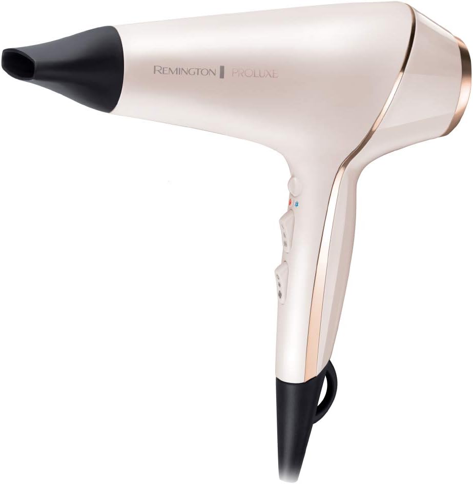 Remington Sèche-cheveux Ionique [Technologie OptiHeat] PROluxe (2400W, moteur AC longue durée, tenue 24 H & résultat salon, 3 températures/ 2 vitesses, 3 concentrateurs + 1 diffuseur volume) AC9140