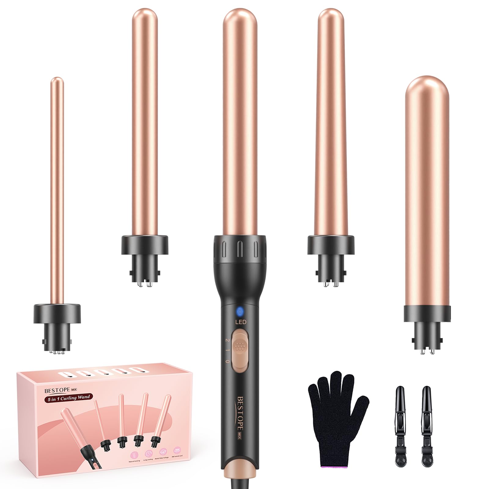 BESTOPE MIX Boucleur 3 Tete Fer a Boucler-[22mm] Boucleur a Cheveux en Céramique Fer à Friser 2 Températures, Fer a Onduler Chauffage Rapide pour Cheveux Longs, Courts