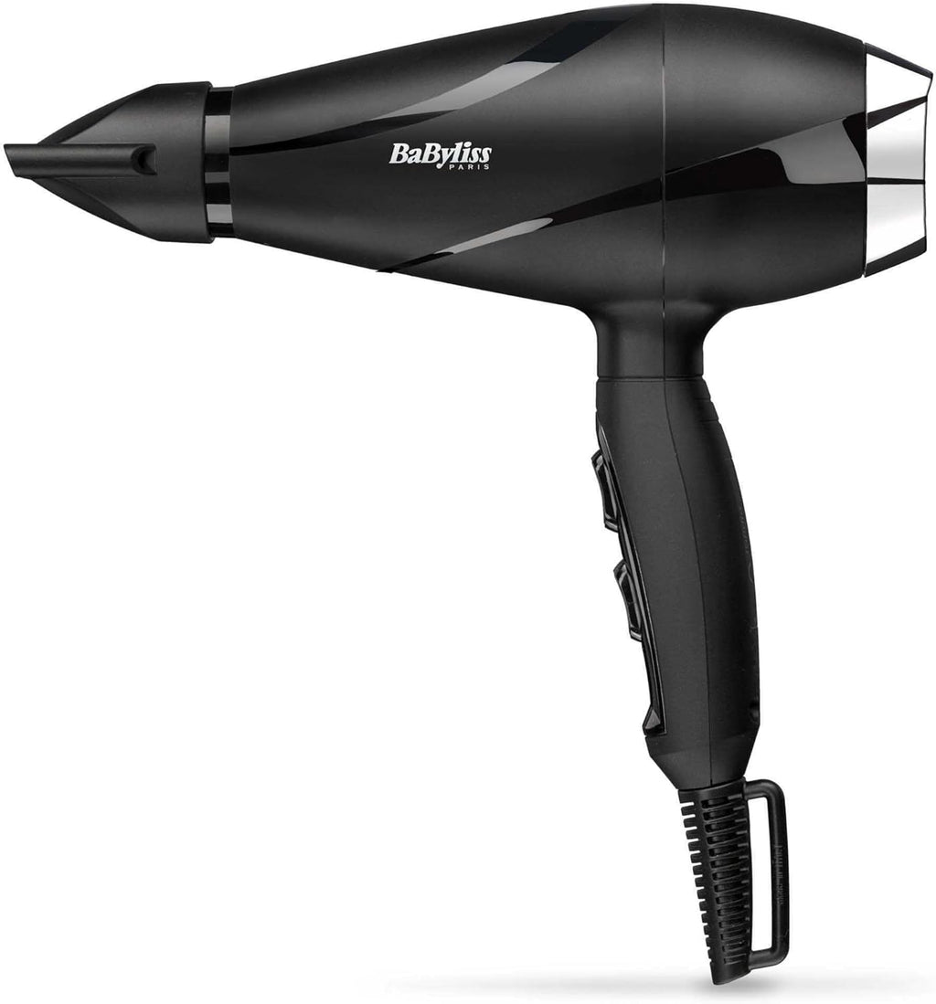 BaByliss Sèche-cheveux Shine Pro 2200 - 2200W, Technologie ionique, Technologie anti-frisottis, Diffuseur et concentrateur inclus, Fabriqué en Italie, Noir, 6713DE