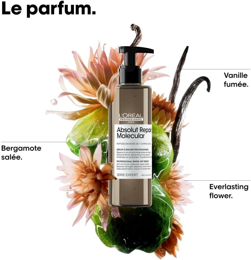 L'OREAL PROFESSIONNEL - Sérum Réparateur à Rincer - Traitement Moléculaire & Instantané - Tous types de Cheveux Abîmés - Restaure la Force - Formule Brevetée - Absolut Repair Molecular - 250ml