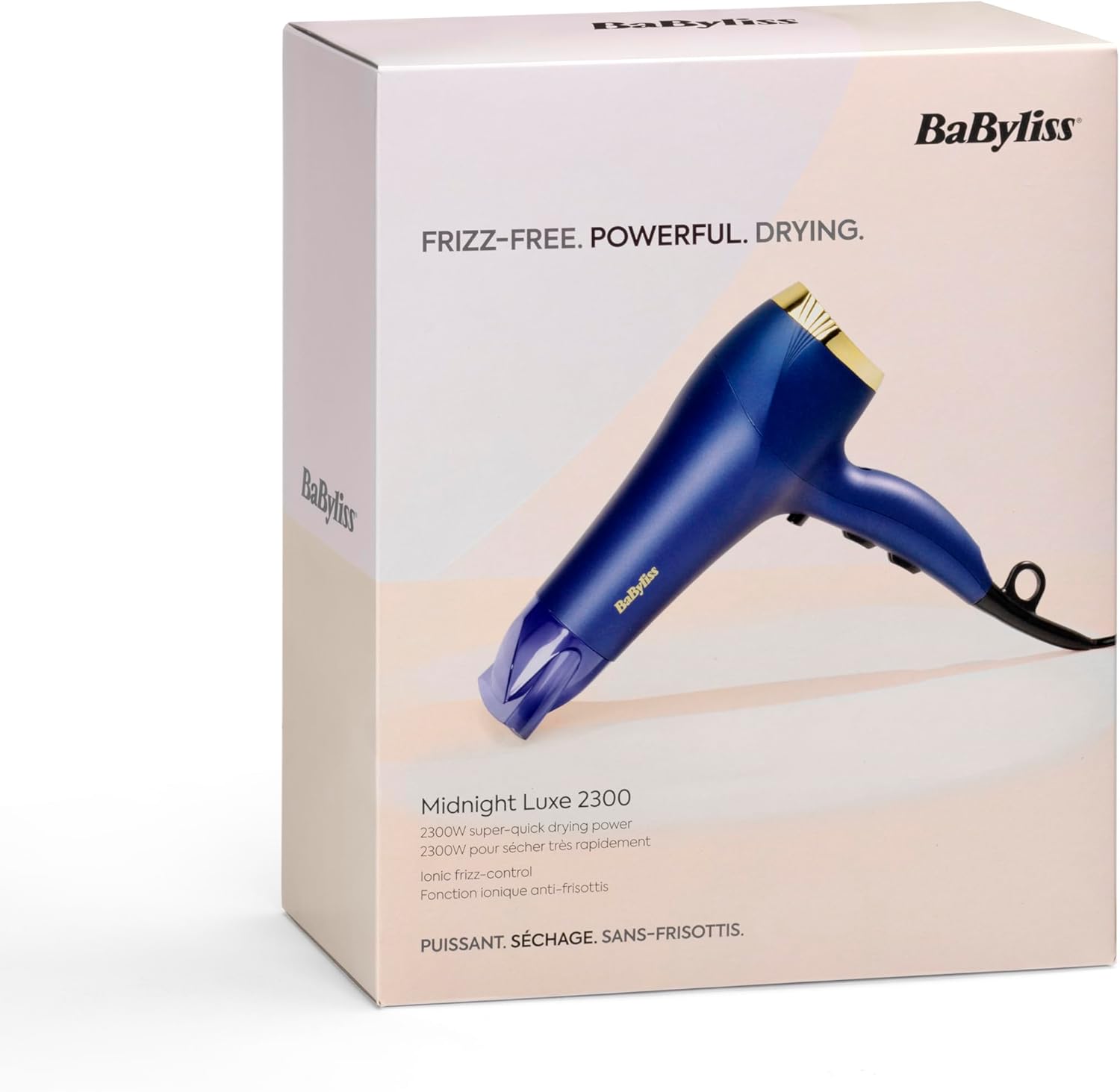 BaByliss Sèche-cheveux Midnight Luxe - Puissance de 2300W, Fonction ionique anti-frisottis, Séchage rapide, Professionnel et léger, 3 réglages de température & 2 réglages de vitesses, 5781PE