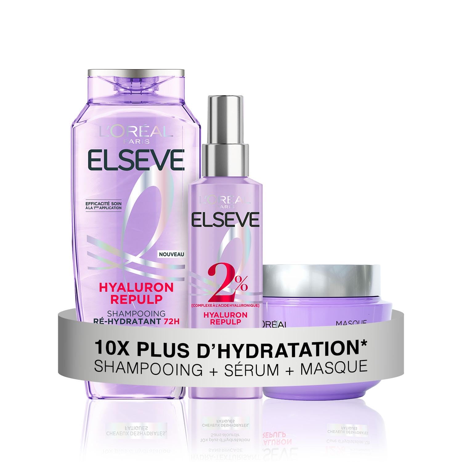 L’ORÉAL PARIS - Sérum Hydra-Texturisant pour Cheveux Déshydratés et Fatigués - Hydratation 72H - À l'Acide Hyaluronique - Elseve Hyaluron Repulp - 150 ml