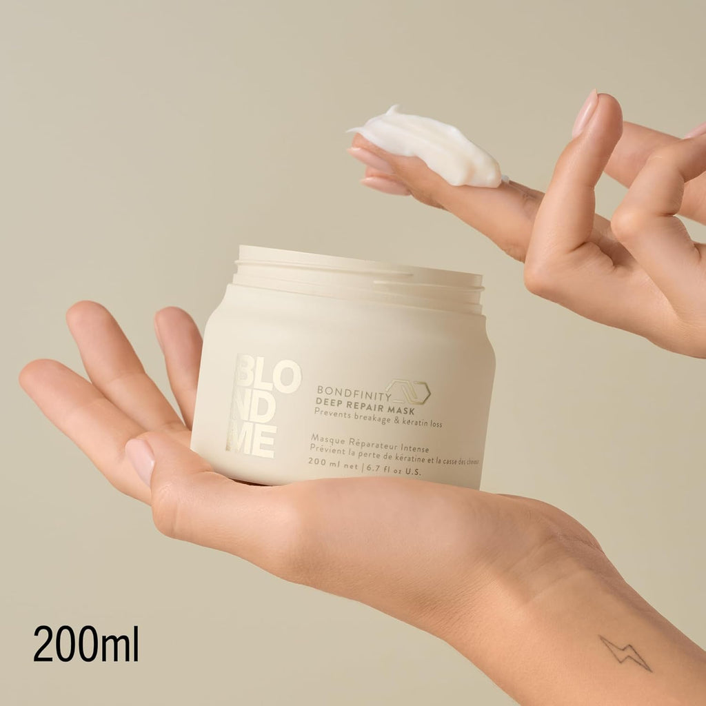 Schwarzkopf Professional BLONDME Bondfinity Deep Repair Mask Masque Capillaire Renforçant Créer Des Liaisons Lissage Et Protection Des Cheveux Poreux Hydratant Et Adoucissant 200 ml