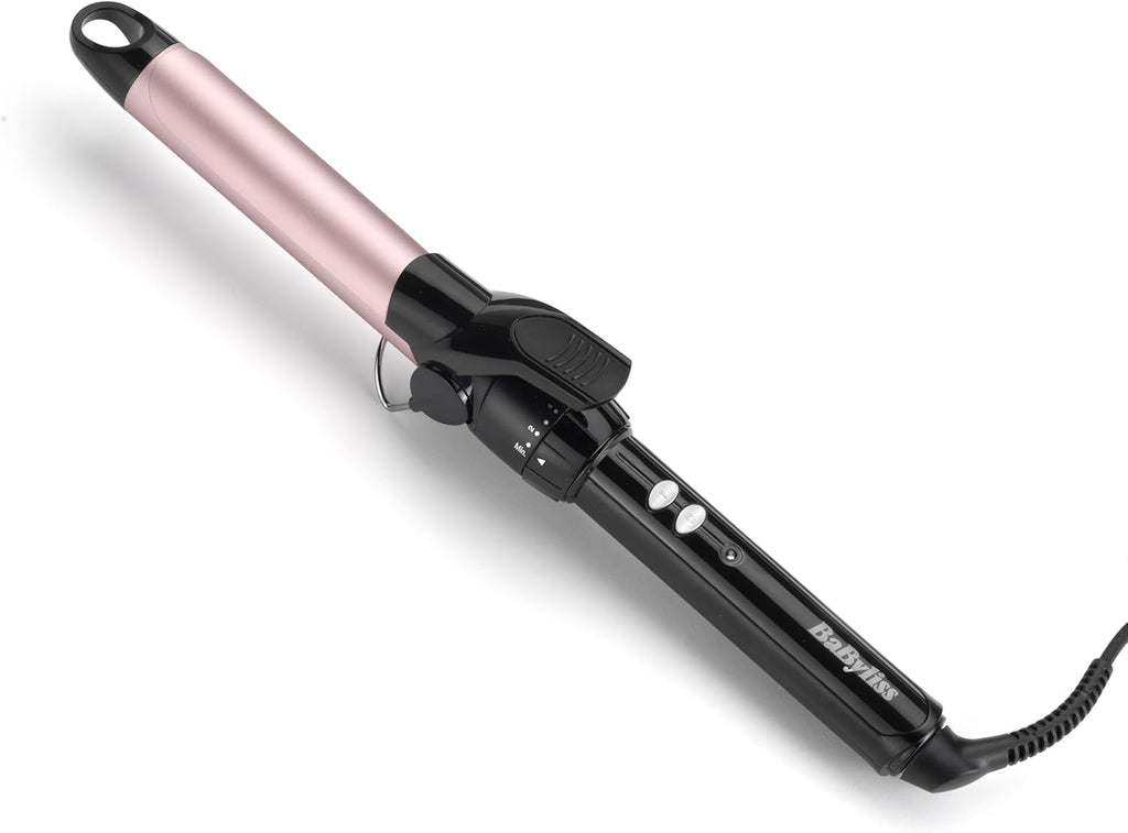 BaByliss Boucleur à pince 25 mm Curling Tong - Cylindre à revêtement ultra-doux Sublim' Touch, 10 réglages de température, Boucleur professionnel avec support de sécurité intégré, Noir et rose, C325E