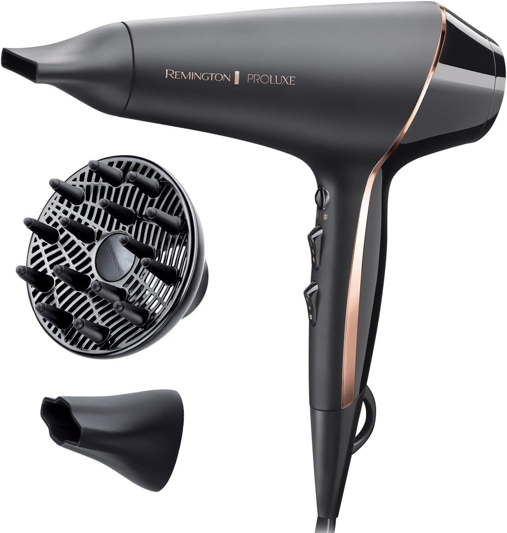 Remington Sèche-cheveux Ionique [Technologie OptiHeat] PROluxe Midnight (2400W, moteur AC pro durable, résultat salon & longue tenue, soin ionique, 3 concentrateurs + 1 diffuseur volume) AC9140B