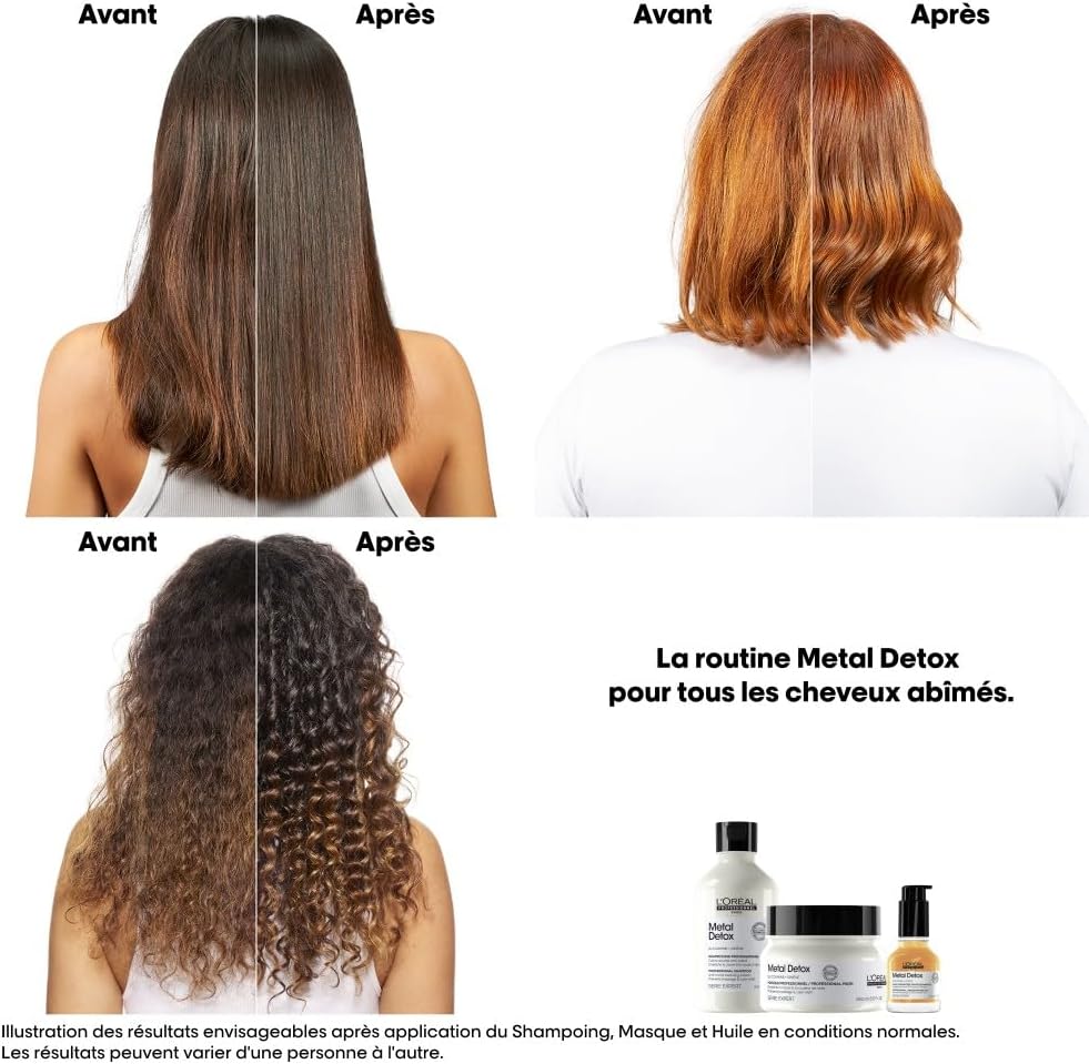 L'OREAL PROFESSIONNEL, Shampoing Anti-Casse, Cheveux Abîmés & Cassants, Colorés ou Naturels, Détoxifie & Renforce la Fibre, Couleur Longue Durée, Sans sulfate, Metal Detox, Série Expert