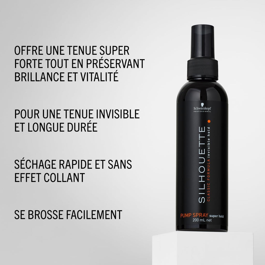Schwarzkopf Professional Silhouette Super Hold Pumpspray Coiffant En Pulvérisateur Fixation Longue Durée Invisible Séchage Rapide Non Collante Pour Femme Et Homme 200 ml