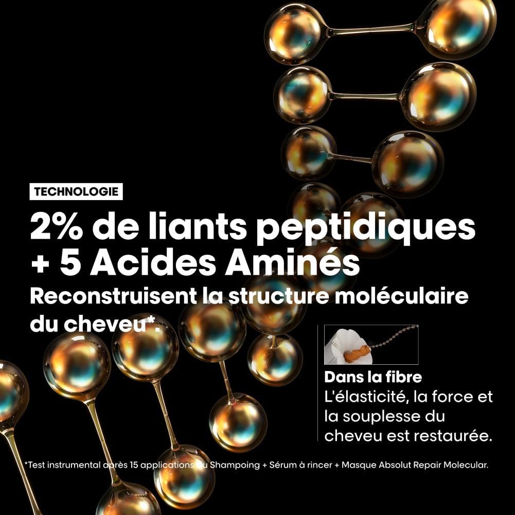 L'OREAL PROFESSIONNEL - Masque Réparateur & Thermoprotecteur Sans Rinçage Absolut Repair Molecular - Répare 2 Ans de Dommages en Une Application - +97% de Force - Cheveux Secs & Abîmés - 100 ml