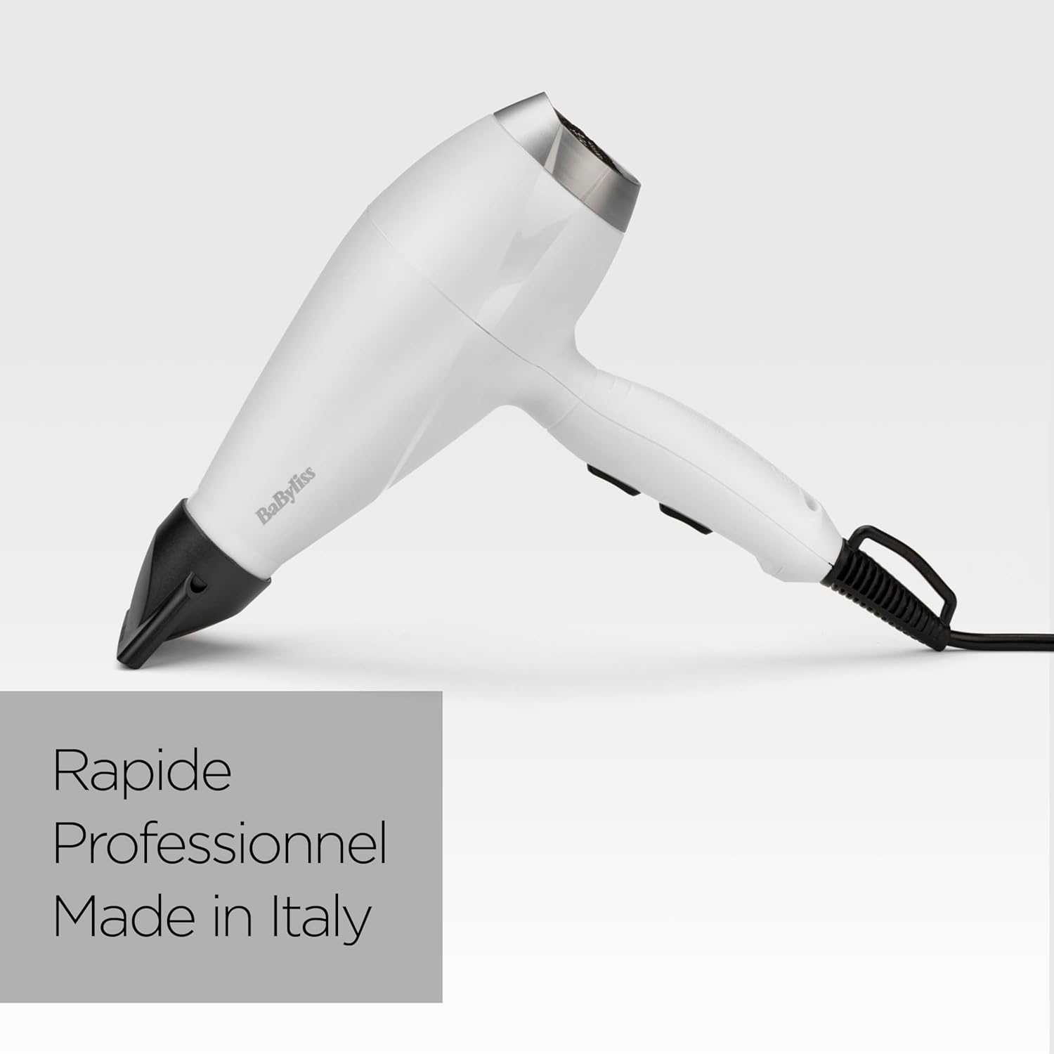 BaByliss Sèche-cheveux Speed Pro 2000 Sèche cheveux 2000W Moteur Professionnel AC Fabriqué en Italie Léger Technologie Ionique Anti-Frisottis 3 réglages température 2 réglages vitesses Blanc 6704WE