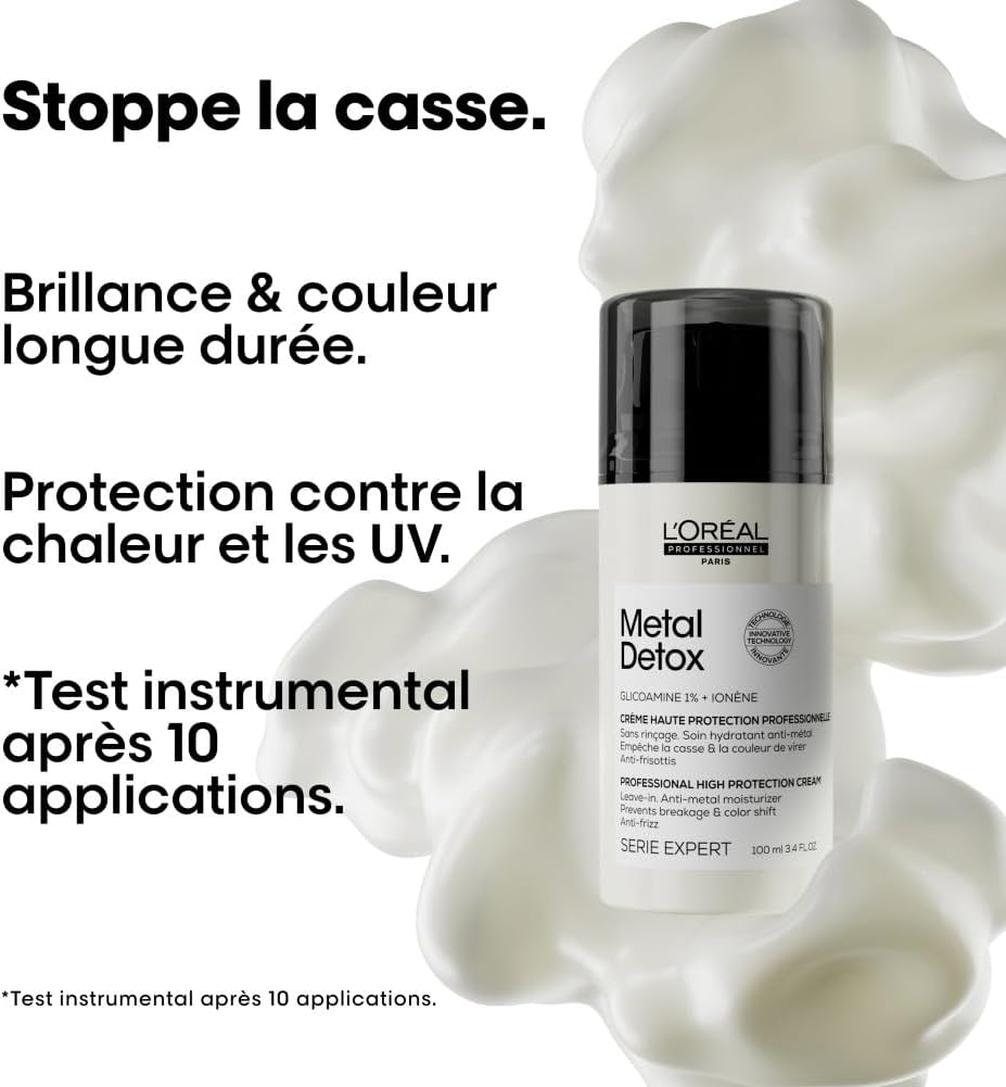 L'OREAL PROFESSIONNEL - Crème Haute Protection - Cheveux Abîmés & Cassants, Colorés ou Naturels - Sans-Rinçage - Protège des UV et de la Chaleur - Technologie Brevetée - Metal Detox - 100ml