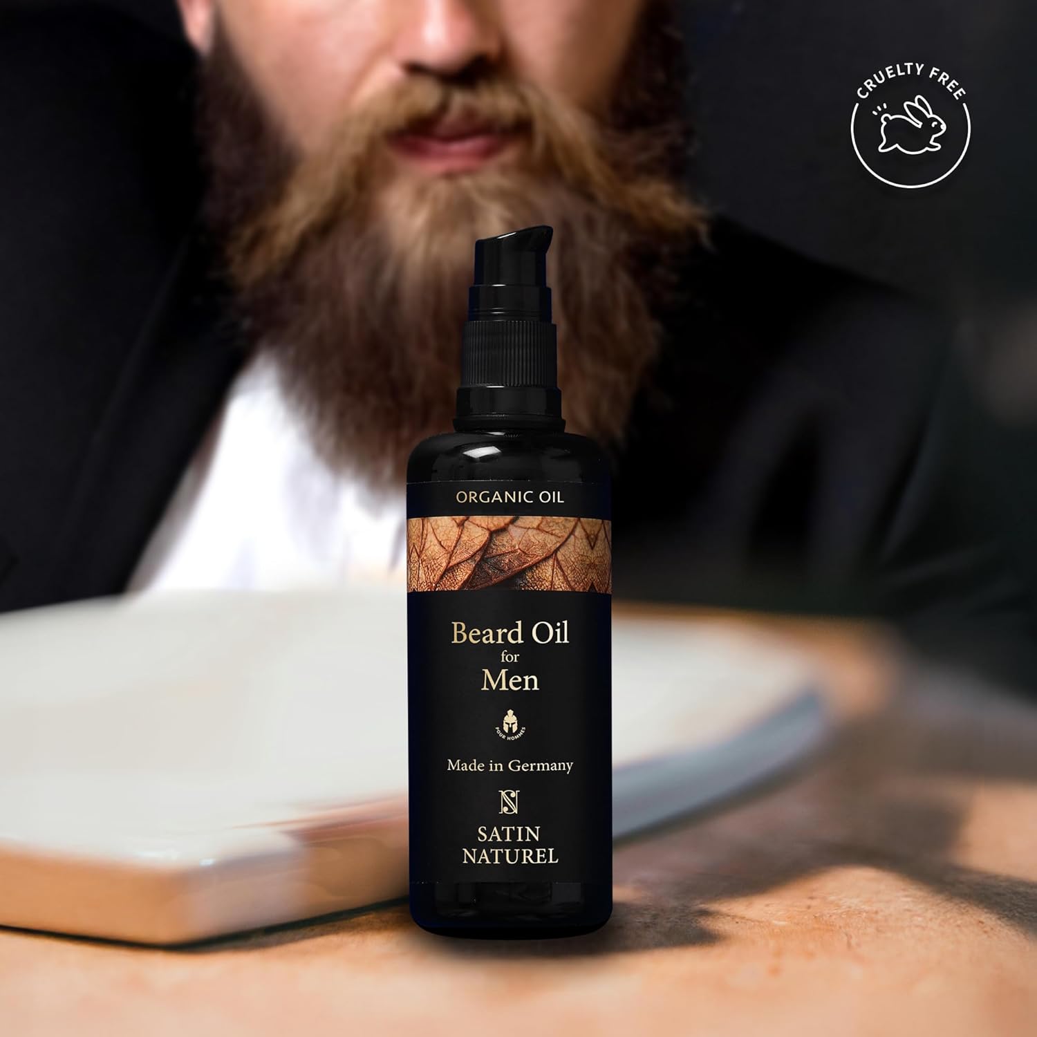 Satin Naturel Huile Barbe Homme Bio 100ml – Argan, Amande Douce & Jojoba – Soin Barbe pour Pousse & Douceur – Barbe Soignée & Hydratée – Pour Peaux Sensibles