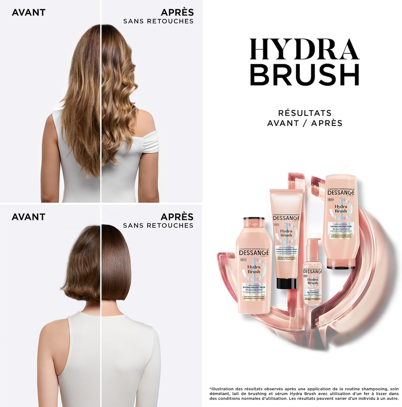 DESSANGE - Sérum Cheveux Sans Rinçage Thermo-Protecteur Hydra Brush - Acide Hyaluronique & Huile De Rose - Hydrate, Protège & Définit - Cheveux Exposés Aux Appareils Chauffants - 110ml