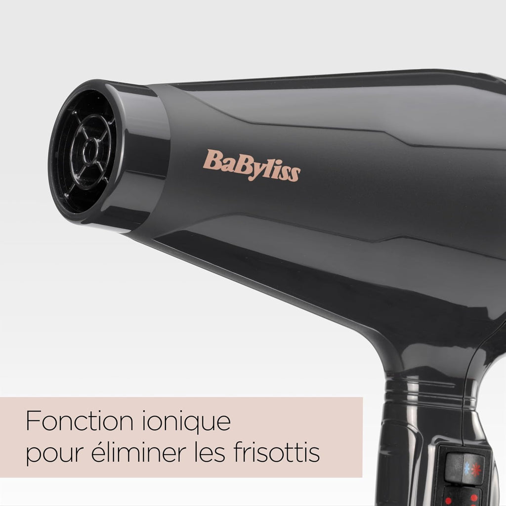 BaByliss Sèche-cheveux Air Pro avec Diffuseur - Fabriqué en Italie, Moteur Professionnel AC, Sèche-cheveux puissant 2200W, Technologie ionique Anti-Frisottis, 2 températures & 2 vitesses, Noir, 6719DE