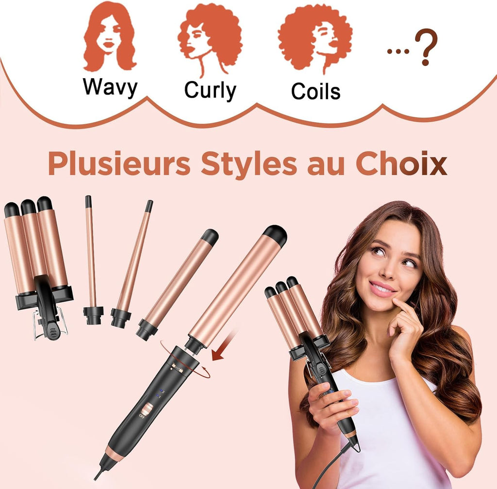 BESTOPE MIX Boucleur 3 Tete Fer a Boucler-[22mm] Boucleur a Cheveux en Céramique Fer à Friser 2 Températures, Fer a Onduler Chauffage Rapide pour Cheveux Longs, Courts