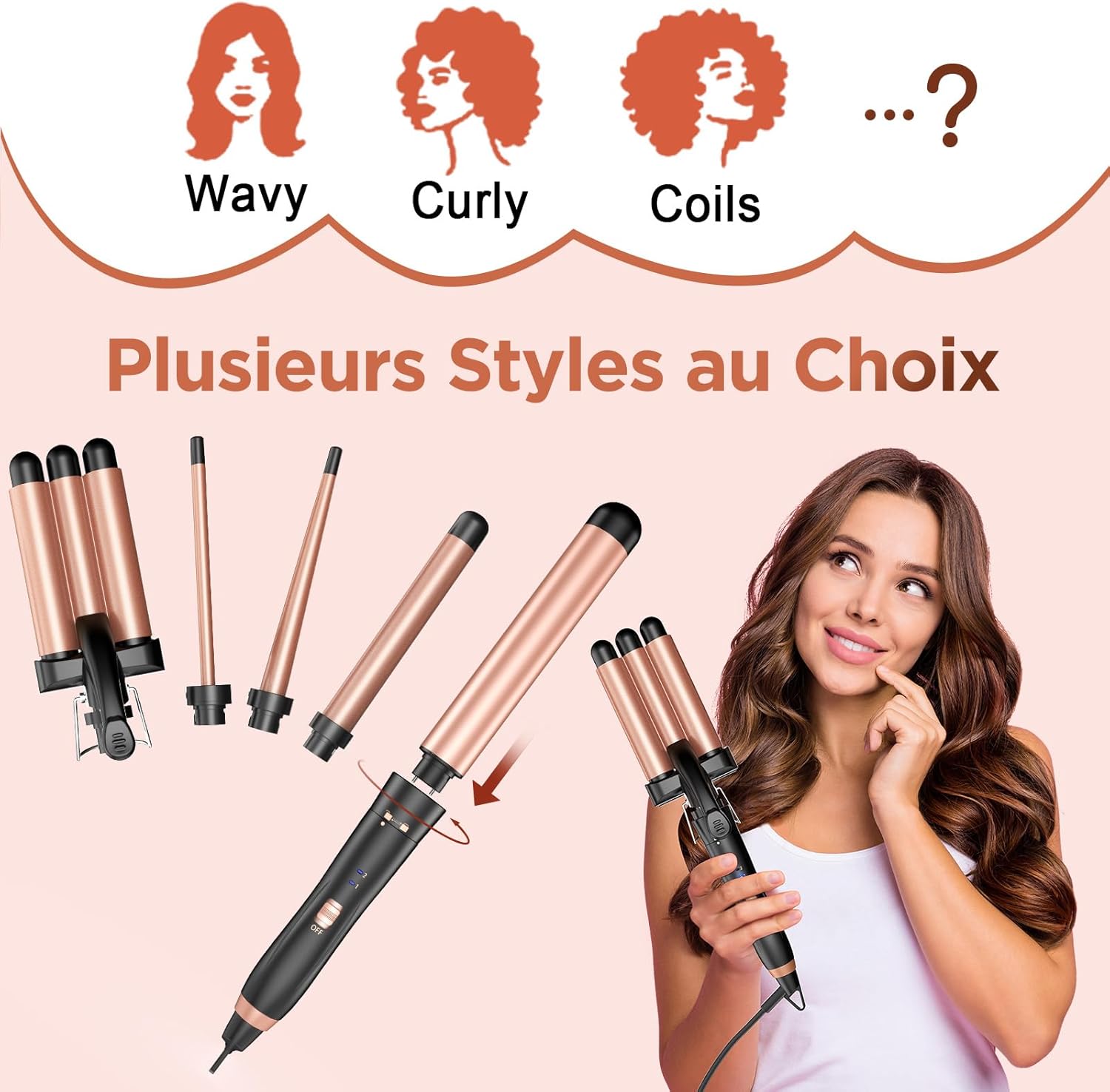 BESTOPE MIX Boucleur 3 Tete Fer a Boucler-[22mm] Boucleur a Cheveux en Céramique Fer à Friser 2 Températures, Fer a Onduler Chauffage Rapide pour Cheveux Longs, Courts