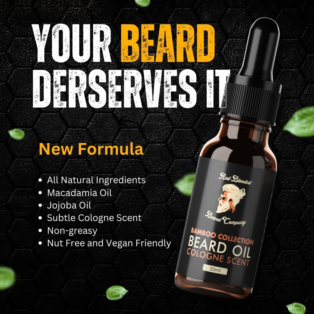 Red-Blooded Huile Barbe Homme parfumée à la Cologne - Aidant votre barbe à avoir un aspect, une sensation et une odeur irrésistibles - Végétalien