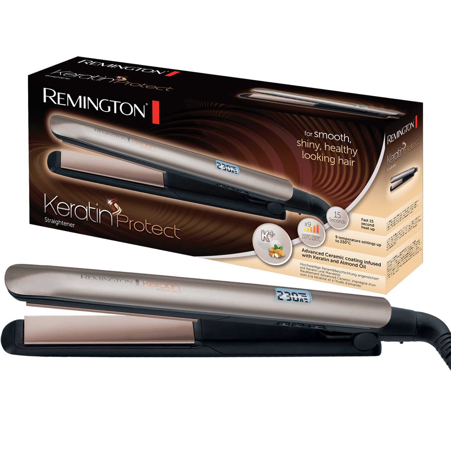 Remington Sèche-cheveux Professionnel [Soin Kératine & Huile d'Amande] Keratin Therapy (2200W, Moteur AC puissant & durable 130km/h, Ionique Céramique, 3 températures/2 vitesses, 3 accessoires) AC8002