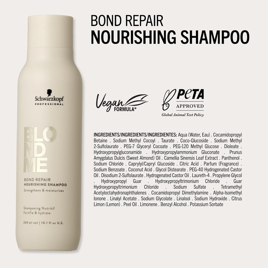 Schwarzkopf Professional BLONDME Bond Repair Nourishing Shampoo Shampooing Lissant Thé Blanc Profondément Nourrissant Hydratant Et Adoucissant 300 ml