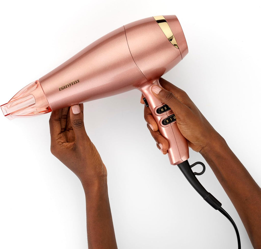 BaByliss Sèche-cheveux Rose Gold - Sèche-cheveux léger et puissant, 2100W, Fonction ionique, Technologie céramique, Séchage rapide, 3 températures et 2 vitesses, Rose gold, 5336PE