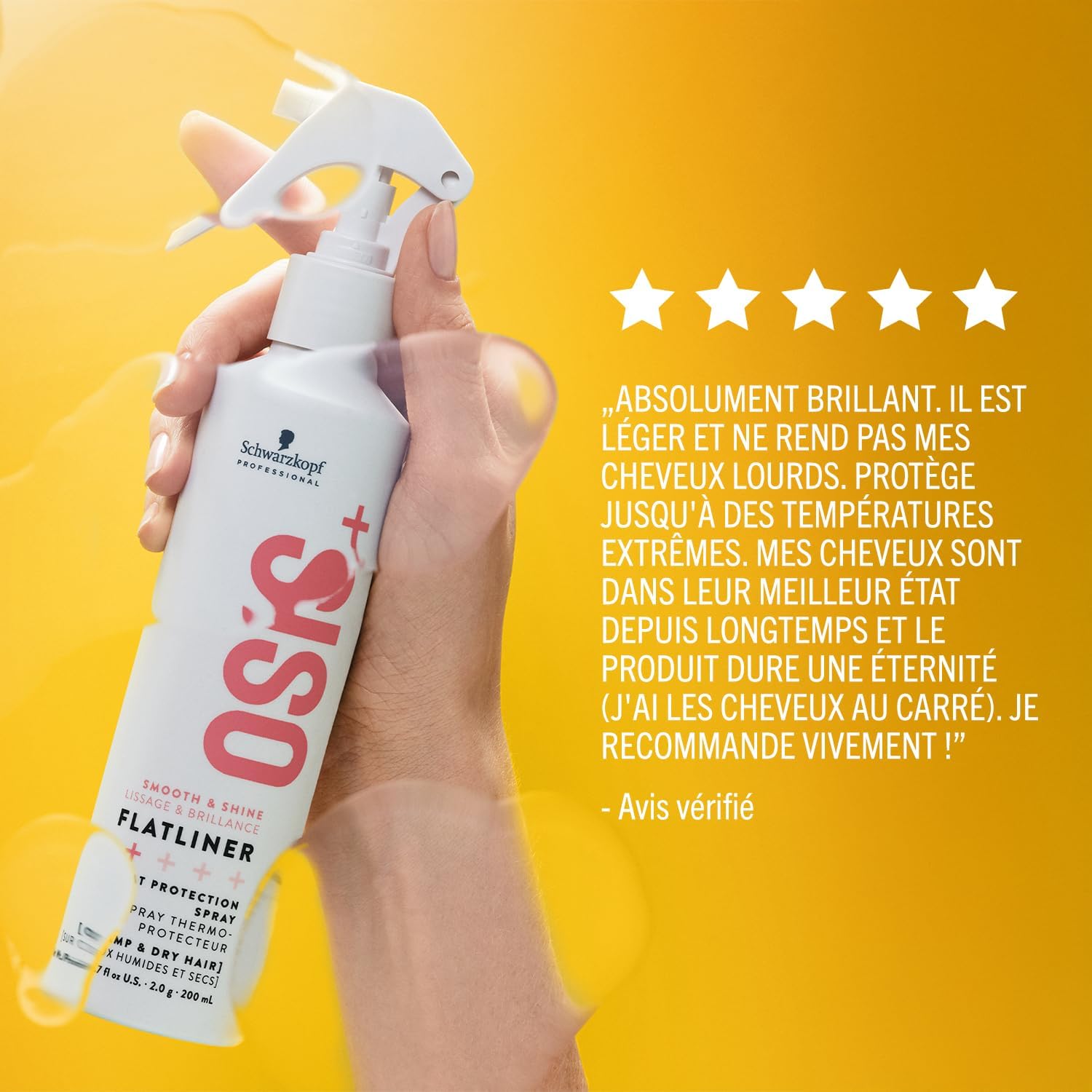 Schwarzkopf Professional OSiS Flatliner Spray Fixateur Protection Thermique Lisse Et Brillance Réduit Les Cassures Protège Contre L'Humidité Tenue Légère 200 ml