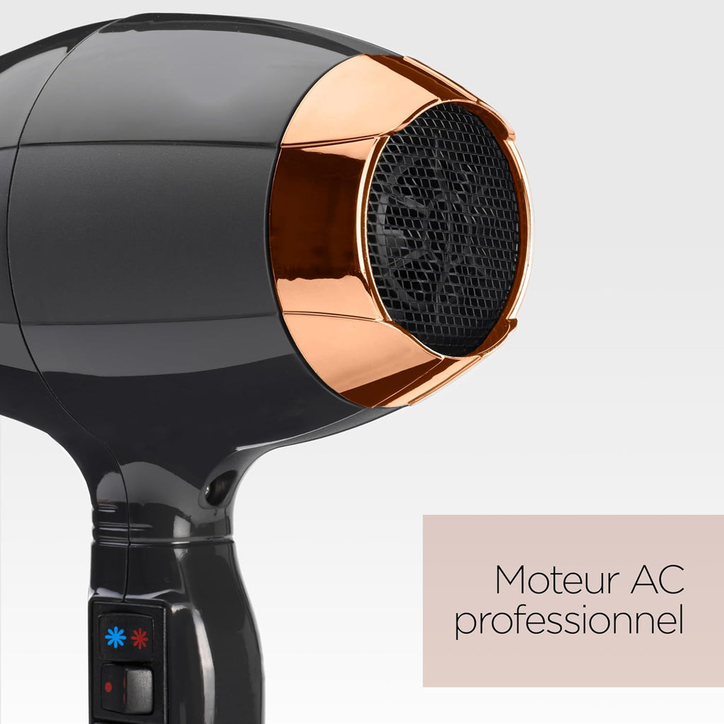 BaByliss Sèche-cheveux Air Pro avec Diffuseur - Fabriqué en Italie, Moteur Professionnel AC, Sèche-cheveux puissant 2200W, Technologie ionique Anti-Frisottis, 2 températures & 2 vitesses, Noir, 6719DE