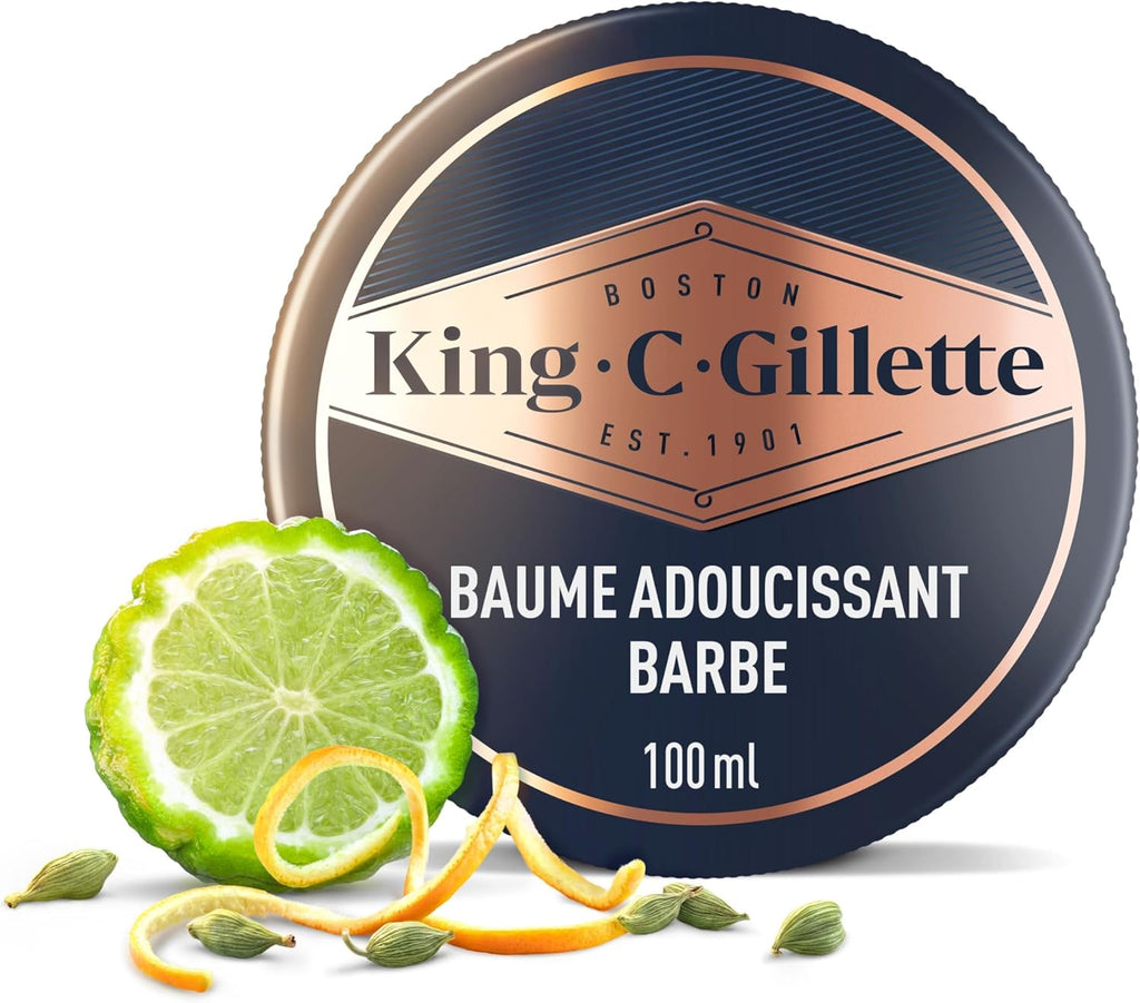 Gillette King C. Baume Barbe Homme, Conditionneur Adoucissant Au Beurre De Cacao Nutritif, À L’Huile D’Argan Et Au Beurre De Karité, Hydrate Et Revitalise, Accessoire Kit De Rasage Pour Hommes