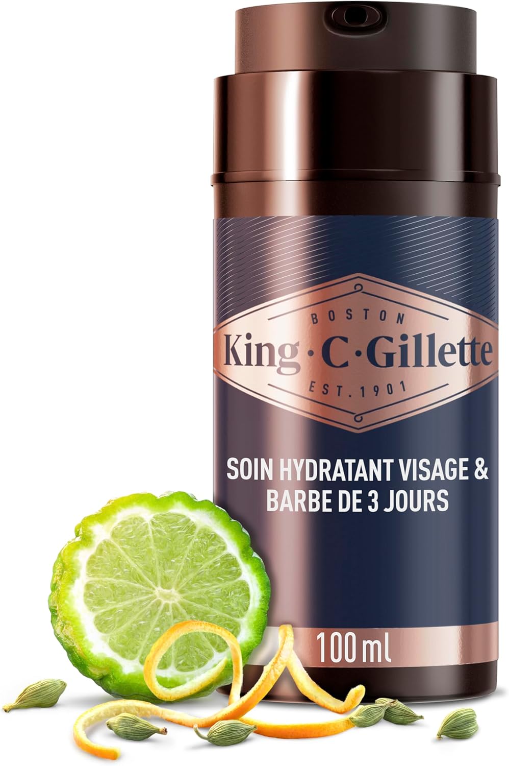 Gillette King C Soin Hydratant Pour Hommes, Pour Le Visage Et La Barbe Courte, Adoucit La Peau, Infusé Du Parfum Signature Avec Des Notes De Bergamote, Complexe Vitamine B, 100 ml