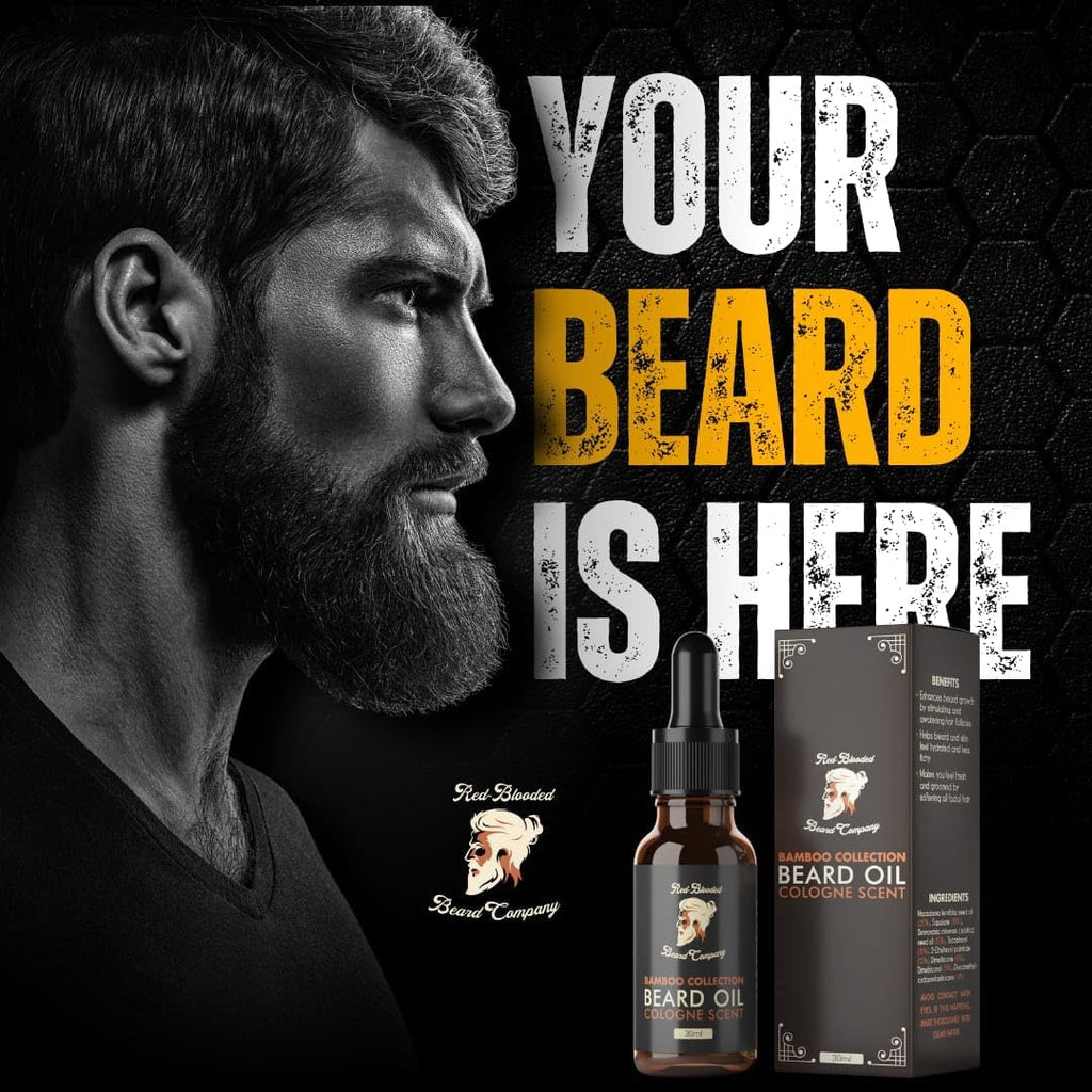 Red-Blooded Huile Barbe Homme parfumée à la Cologne - Aidant votre barbe à avoir un aspect, une sensation et une odeur irrésistibles - Végétalien