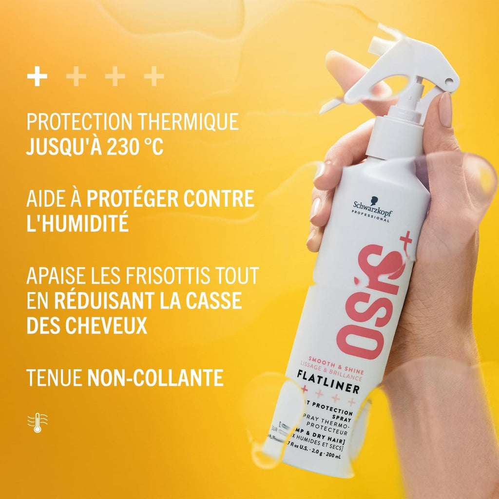 Schwarzkopf Professional OSiS Flatliner Spray Fixateur Protection Thermique Lisse Et Brillance Réduit Les Cassures Protège Contre L'Humidité Tenue Légère 200 ml