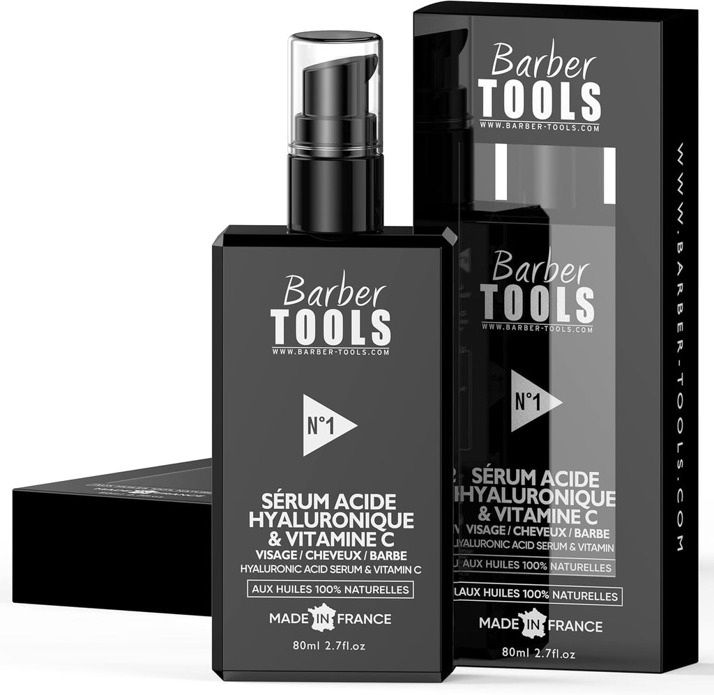 Sérum VISAGE - CHEVEUX - BARBE, Acide Hyaluronique & Vitamine C + Vitamine B, Vitamine E + 4 Huiles Végétales/Crème Hydratante, Nourrissante, Réparatrice, Anti-Âge