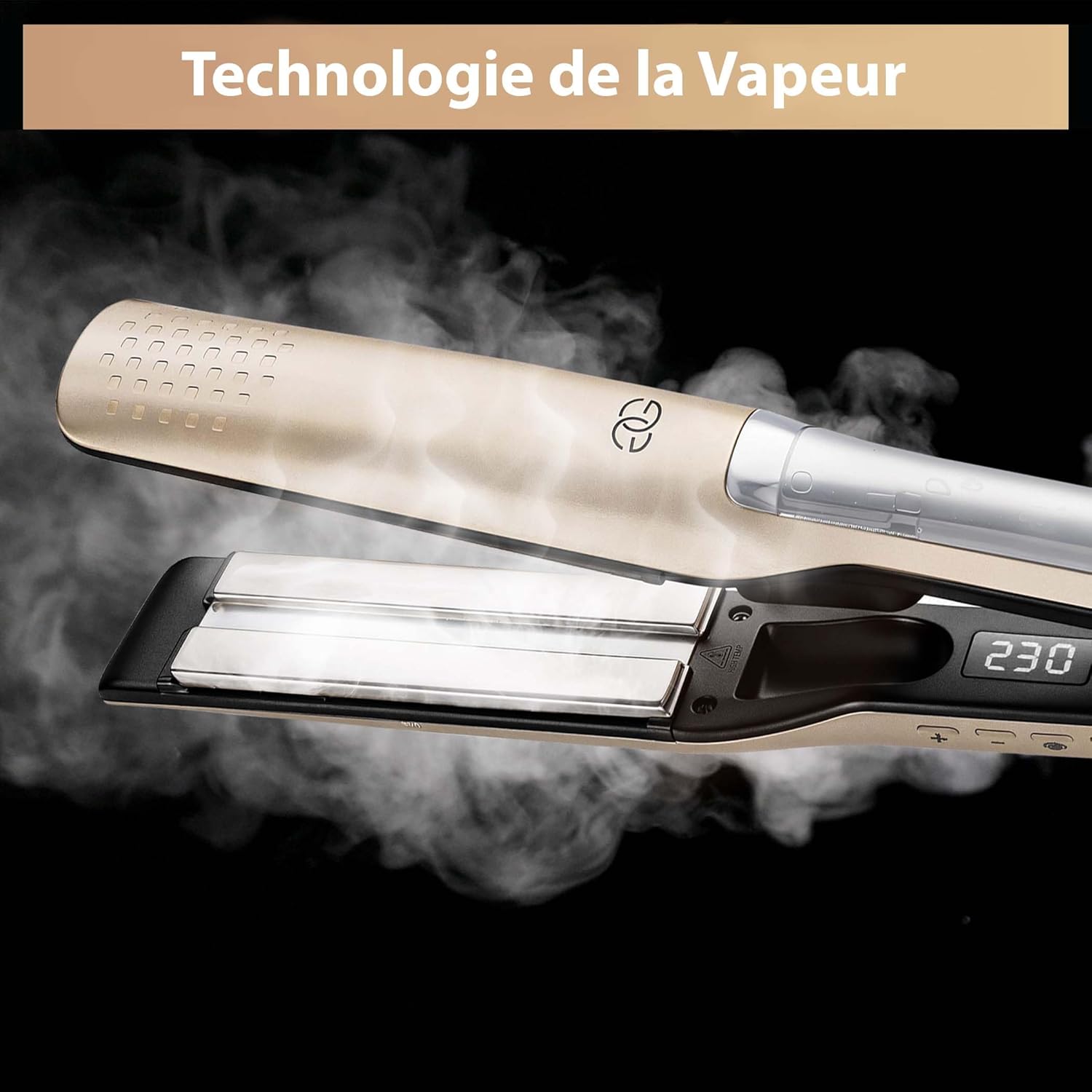 Lisseur Vapeur Champagne Golden Goods Steampod Pro Vapeur puissante, Fer a Boucler 10 réglages de température jusqu'à 230ºC, Tous types de cheveux Céramique et ionique, Lisseur Cheveux