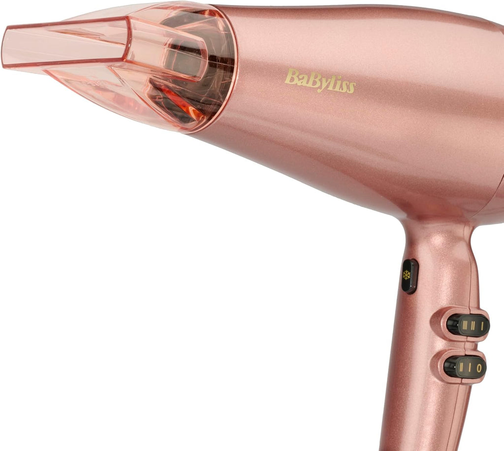 BaByliss Sèche-cheveux Rose Gold - Sèche-cheveux léger et puissant, 2100W, Fonction ionique, Technologie céramique, Séchage rapide, 3 températures et 2 vitesses, Rose gold, 5336PE