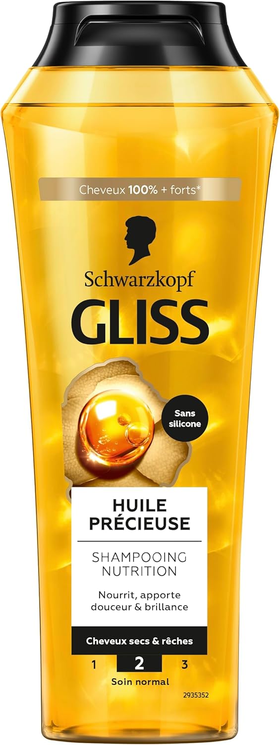 Schwarzkopf - GLISS - Shampooing Nutrition - Huile Précieuse - Sans Silicone - Nourrit - Apporte Douceur & Brillance - Cheveux secs & rêches - Cheveux 100% Plus Forts - Soin Normal - 250ml