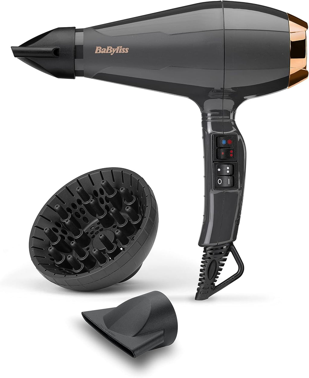 BaByliss Sèche-cheveux Air Pro avec Diffuseur - Fabriqué en Italie, Moteur Professionnel AC, Sèche-cheveux puissant 2200W, Technologie ionique Anti-Frisottis, 2 températures & 2 vitesses, Noir, 6719DE