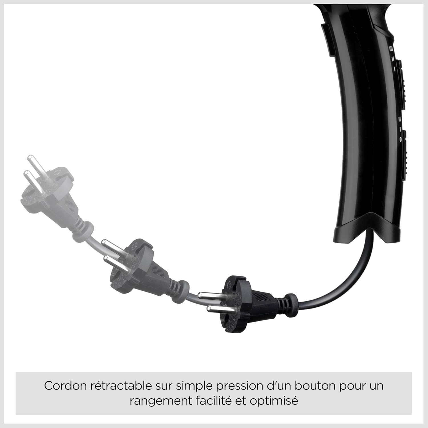 BaByliss Sèche-cheveux Cordkeeper - Sèche-cheveux puissant de 2000W avec 1,65m cordon rétractable, Technologie ionique anti-frisottis, 3 réglages de température et 2 réglages de vitesse, Noir, D373E