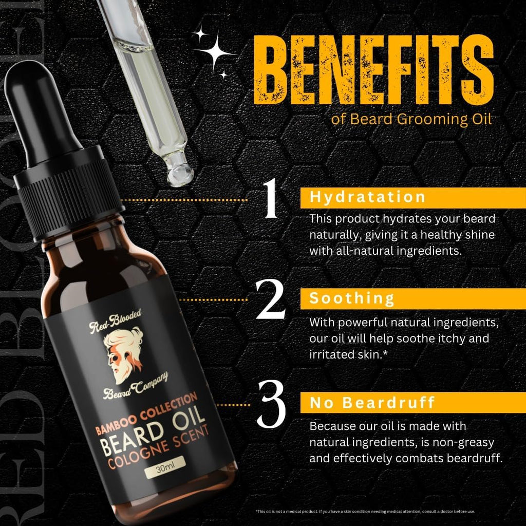 Red-Blooded Huile Barbe Homme parfumée à la Cologne - Aidant votre barbe à avoir un aspect, une sensation et une odeur irrésistibles - Végétalien