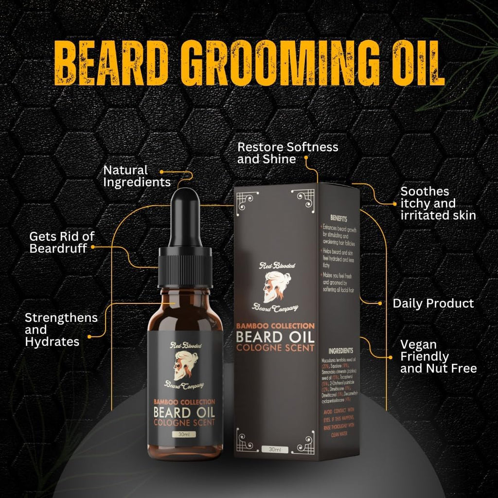 Red-Blooded Huile Barbe Homme parfumée à la Cologne - Aidant votre barbe à avoir un aspect, une sensation et une odeur irrésistibles - Végétalien