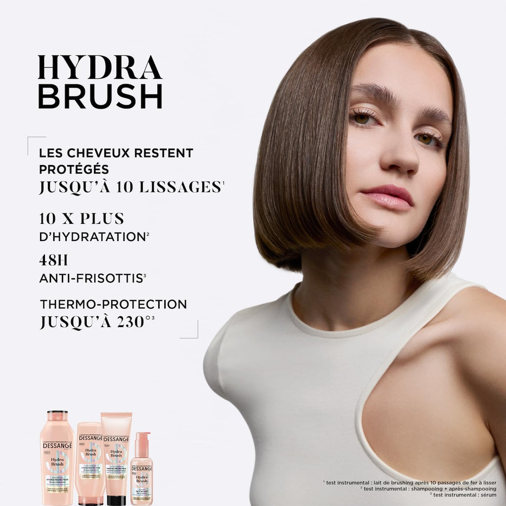 DESSANGE - Sérum Cheveux Sans Rinçage Thermo-Protecteur Hydra Brush - Acide Hyaluronique & Huile De Rose - Hydrate, Protège & Définit - Cheveux Exposés Aux Appareils Chauffants - 110ml